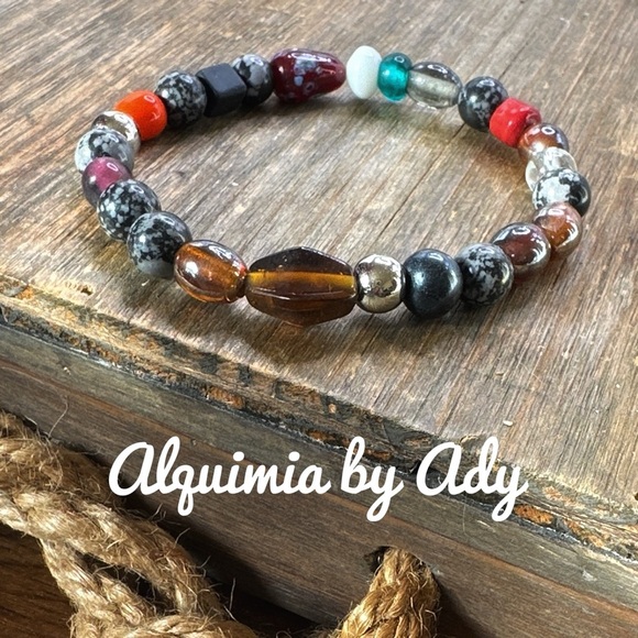 Snowflake obsidian beaded handmade bracelet / - Picture 1 of 4